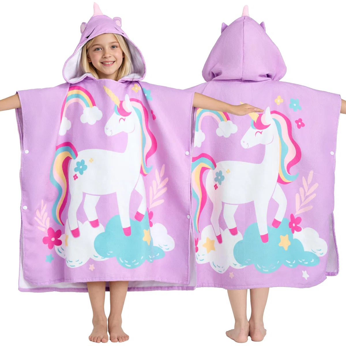 Joiedomi 30"* 30" Badeponcho Badetuch für Kinder,Lila Einhorn-Mikrofaser-Kapuzenhandtuch-Poncho für Strand, Pool, Bad, schnelltrocknend