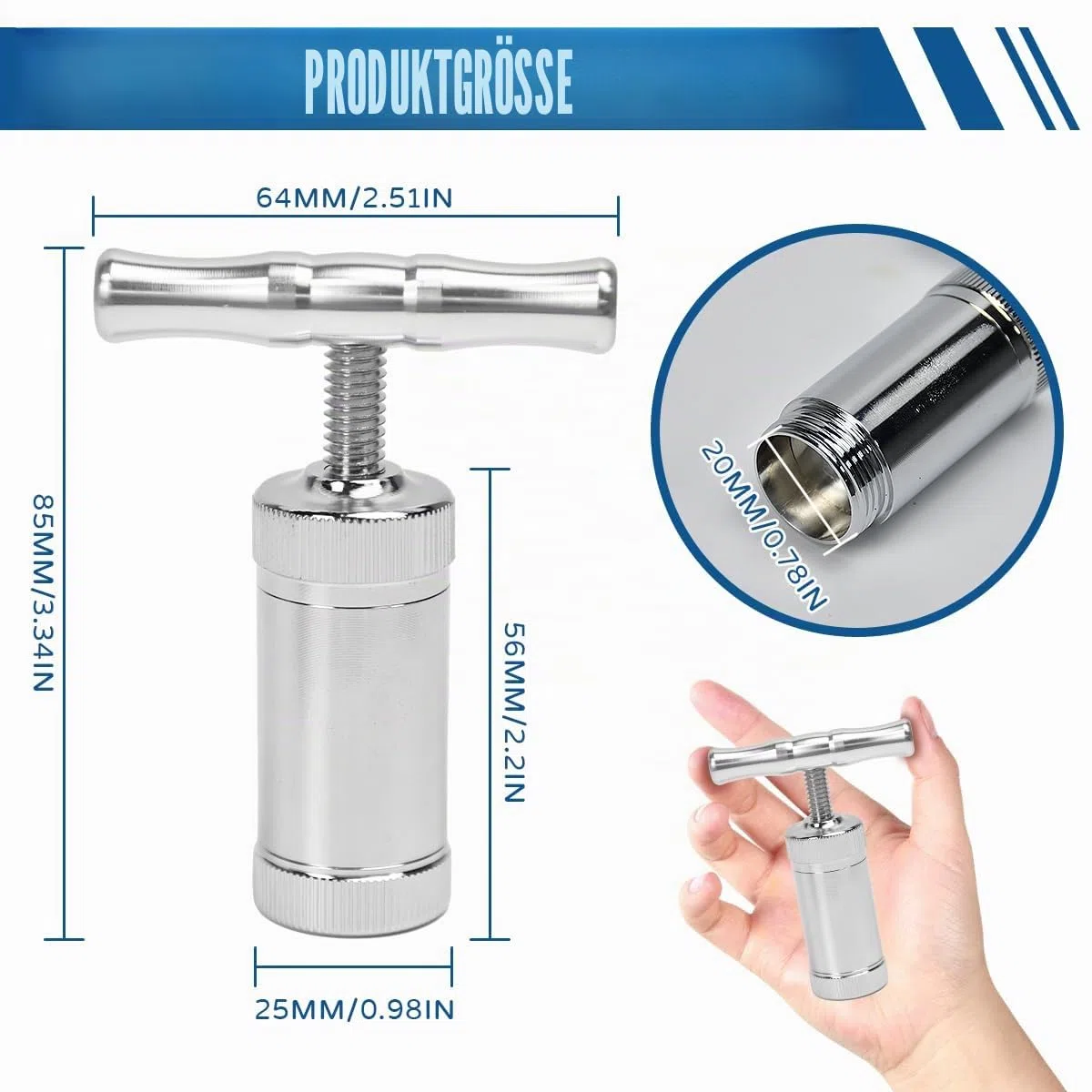 Pollenpresse Edelstahl Pollen T Presse Manuelle Pollenshaker Kräuterpresse für Kräuter Gewürze Knoblauch Pfeffer Salz Pollen Ideal für Kochen Kräuterverarbeitung(64 * 60 * 26mm)