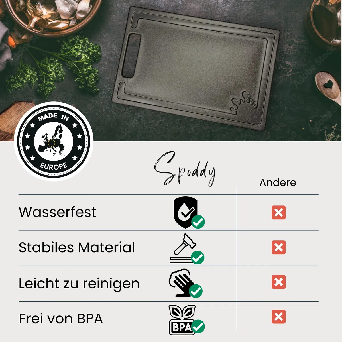 Frühstücksbrettchen aus Kunststoff (6er Set Schwarz - 24,5x16 cm Klein) - Brettchen Spülmaschinenfest - Frühstücksbretter - Kleines Schneidebrett mit Anti-Rutsch und Saftrille - Stullenbretter