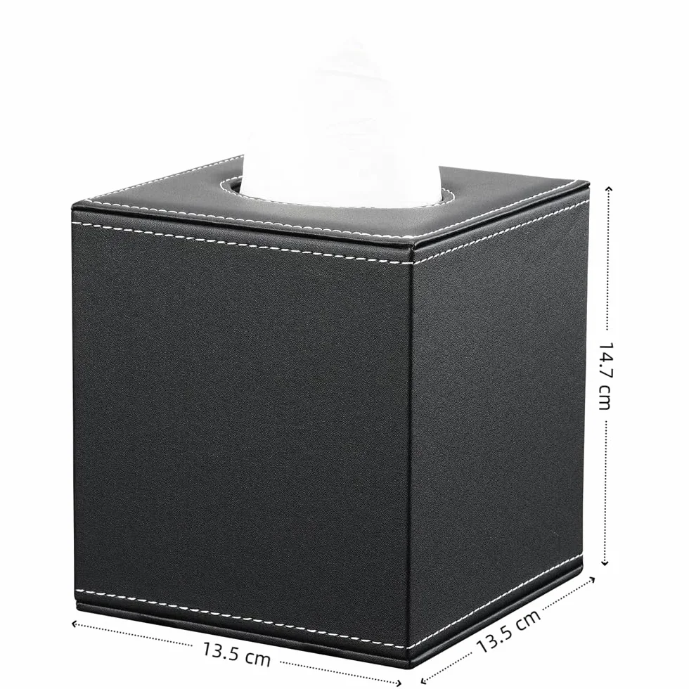 KINGFOM Quadratisch Taschentuchbox, PU Leder Kosmetiktücher Box Tücherbox | Tissue Box für Auto Büro Badezimmer Schlafzimmer (Schwarz)