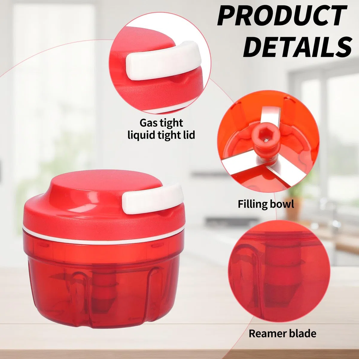 Zwiebelschneider, Zwiebelschneider mit Seilzug, Multizerkleinerer Manuell, Gemüseschneider Haushalt Kordelzug Design, Handbuch Gemüsehacker, Shredder Fleischmixer, Küchenbedarf (Rot-300ML)