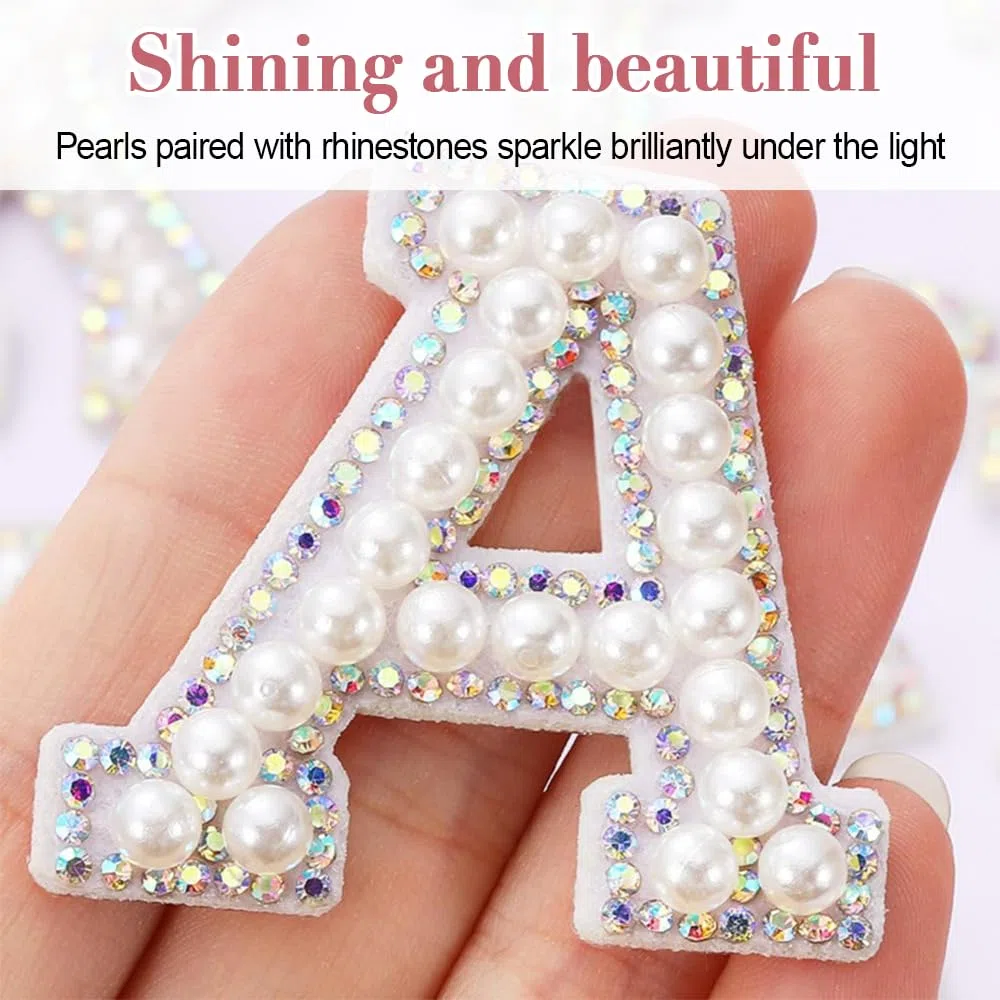 Perlen Buchstaben Aufkleber, 52 Stück Selbstklebende Strass Alphabet Aufnäher mit AZ-Glitzer, Buchstaben Sticker für DIY-Projekte An Kleidung, Taschen, Rucksäcken, Jeans und T-Shirts