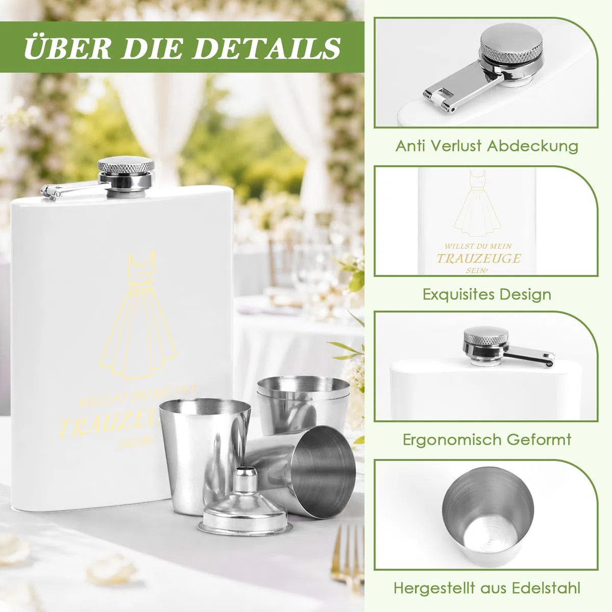 8 Stück Trauzeugin Fragen Flachmann Willst Du Meine Trauzeugin Sein Mit Karte 8oz Flachmann Mit Gravur Weiß 4 Becher Trichter In Schwarzer Geschenkbox Geschenk Edelstahl Schnapsgläser für Hochzeit JGA