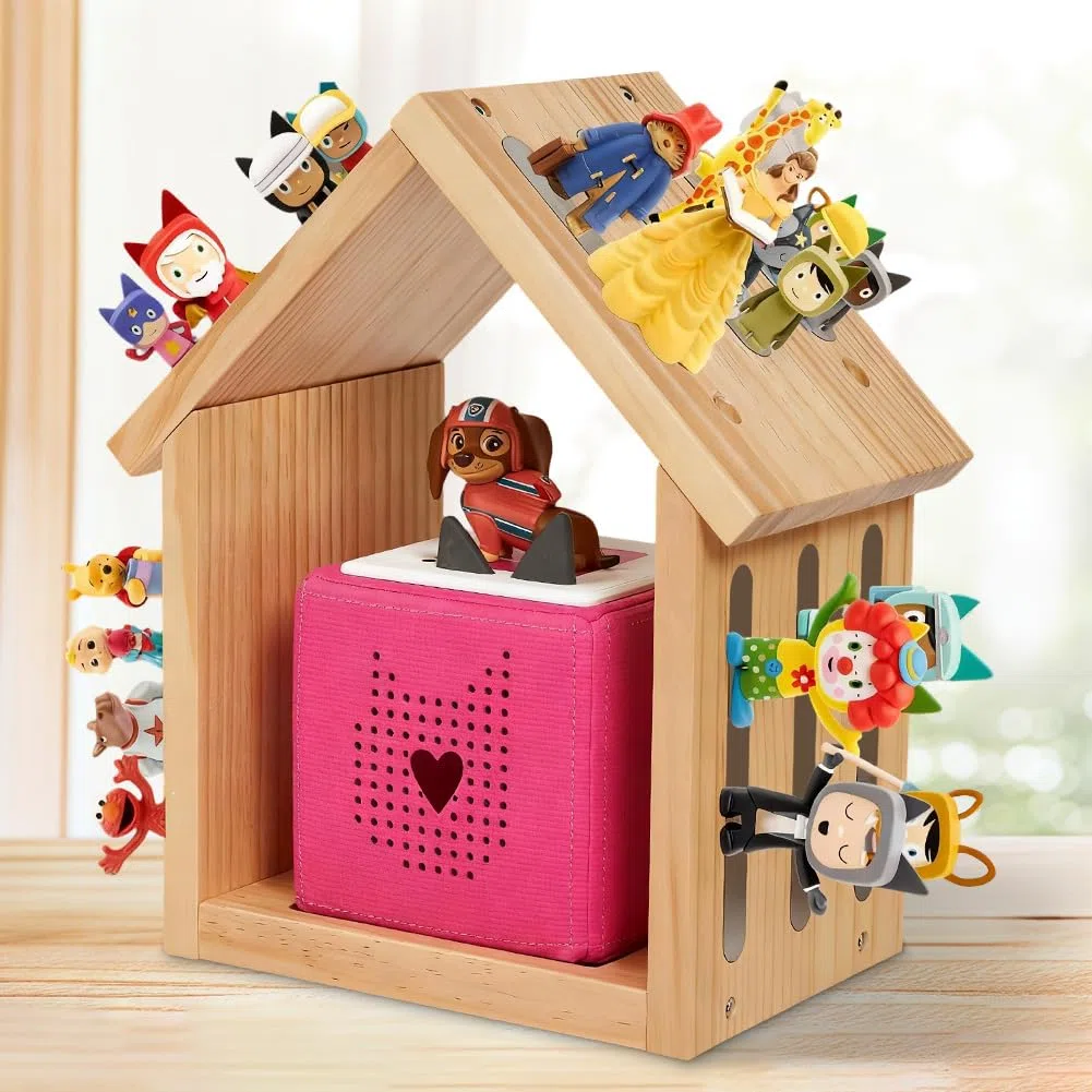Tonie Regal aus Holz zum Hinstellen oder Aufhängen, Hausform Magnetische Tonie Aufbewahrung Regal für 20–25 Figuren, Toniebox Zubehör, für Mädchen und Jungen