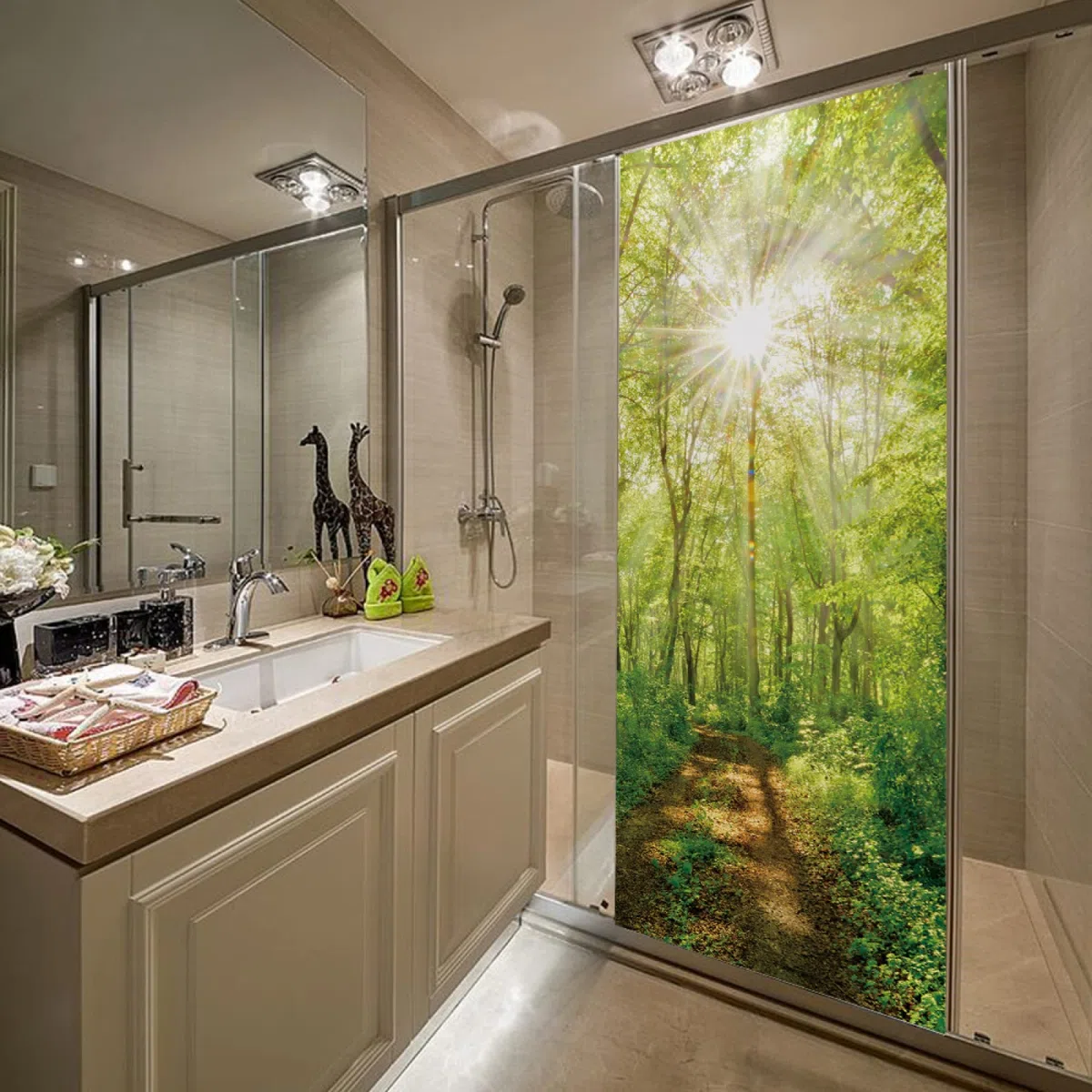 Tür tapeten 3d selbstklebend Sonne und Wald Türposter Türaufkleber Wasserdicht Abnehmbare Vinyl türfolie Fototapete diy Wandbild Wohnzimmer Schlafzimmer Badezimmer B85 x H205cm