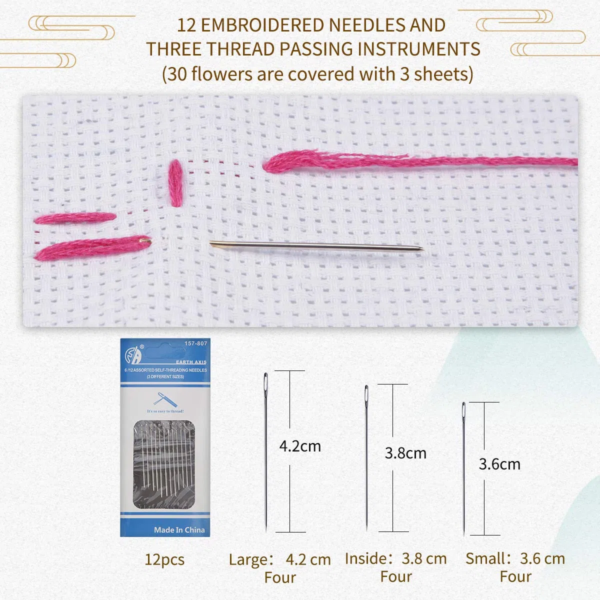 HAUSPROFI Stickerei Starter Set Kreuzstich Tool Kit Einschließlich 50 Farbfäden und 12 Nadel, 7 Bambus Stickrahmen 4-12 Zoll