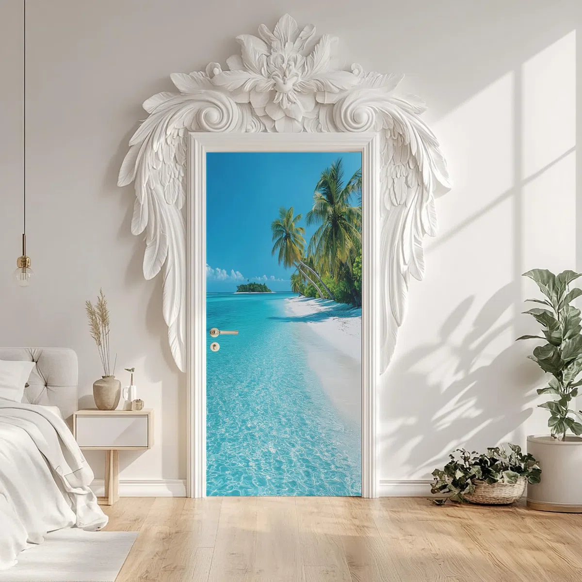 Hawaii Türaufkleber, Tropische Insel Türfolie Selbstklebende Fototapete 77x200 cm, Kokosnussbaum Strand Türposter Abnehmbar Türfolie PVC Für Tür Schlafzimmer Badezimmer Türaufkleber