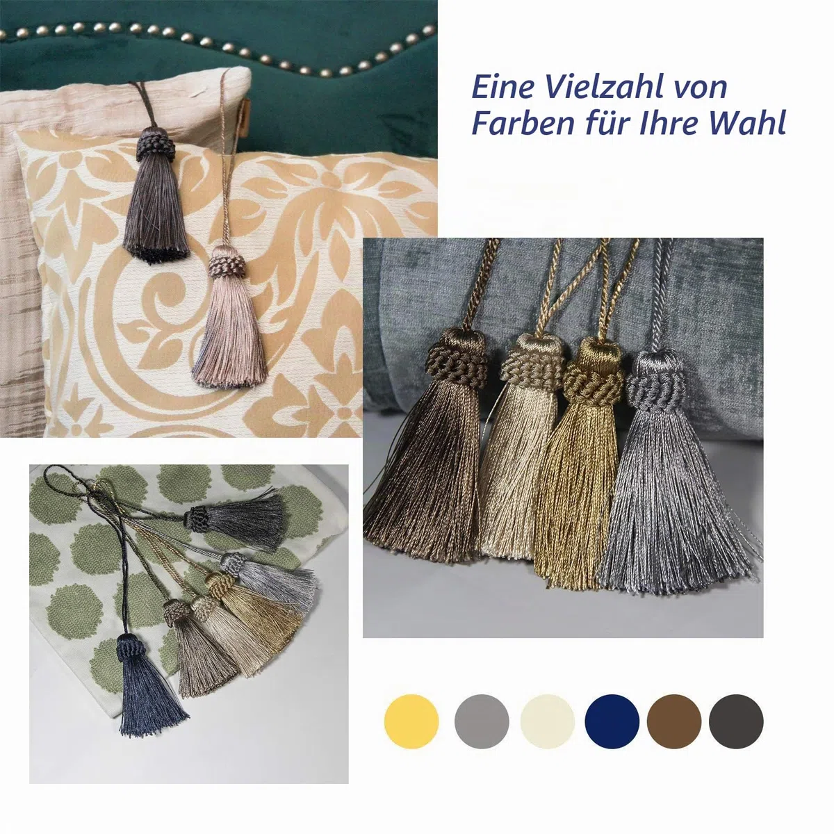 Set mit 8 eleganten Polyester-Quasten, bunte Bastelquasten, Charms, Schlüsselquaste, DIY-Zubehör (Gold)