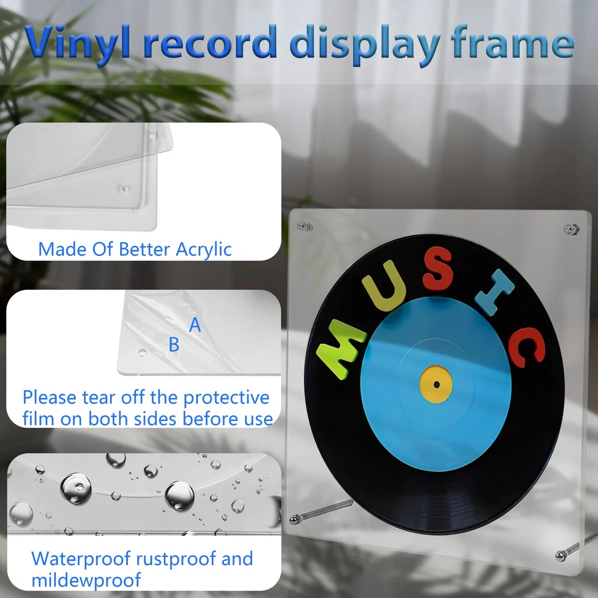 Musiin Acryl-Albumrahmen für den Schreibtisch ohne Bohren – Transparenter Ständer für 17 cm Vinylplatten, Fotoalben, CDs und Sammlerstücke.