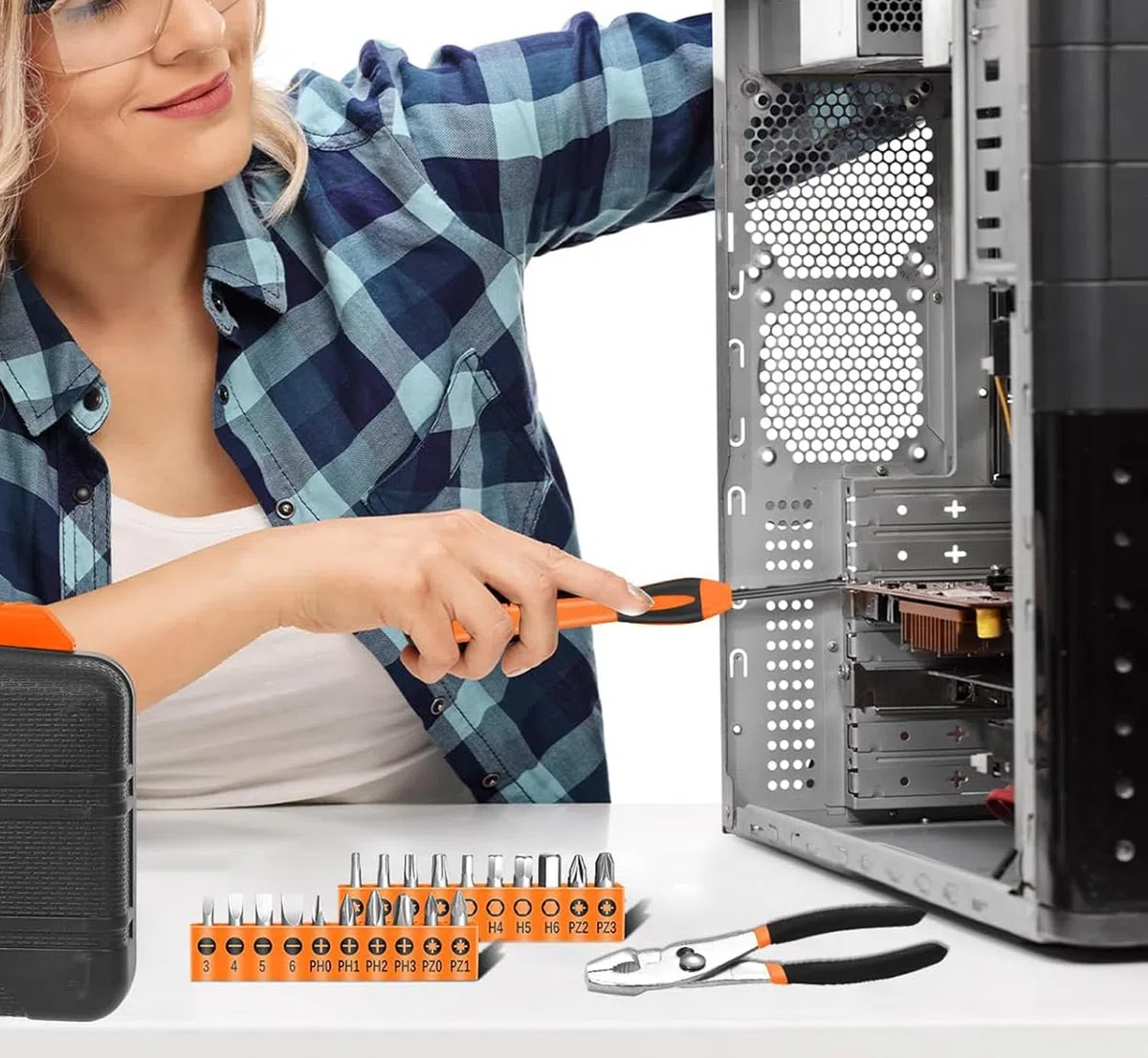 Werkzeugset 39-tlg. Werkzeugkoffer für Damen Herren Reparaturen Haushalts Heimwerken Werkzeug-set – Werkzeugkasten mit Schraubenzieherset und Hammer – Ideal für Haushalt Werkstatt DIY Orange