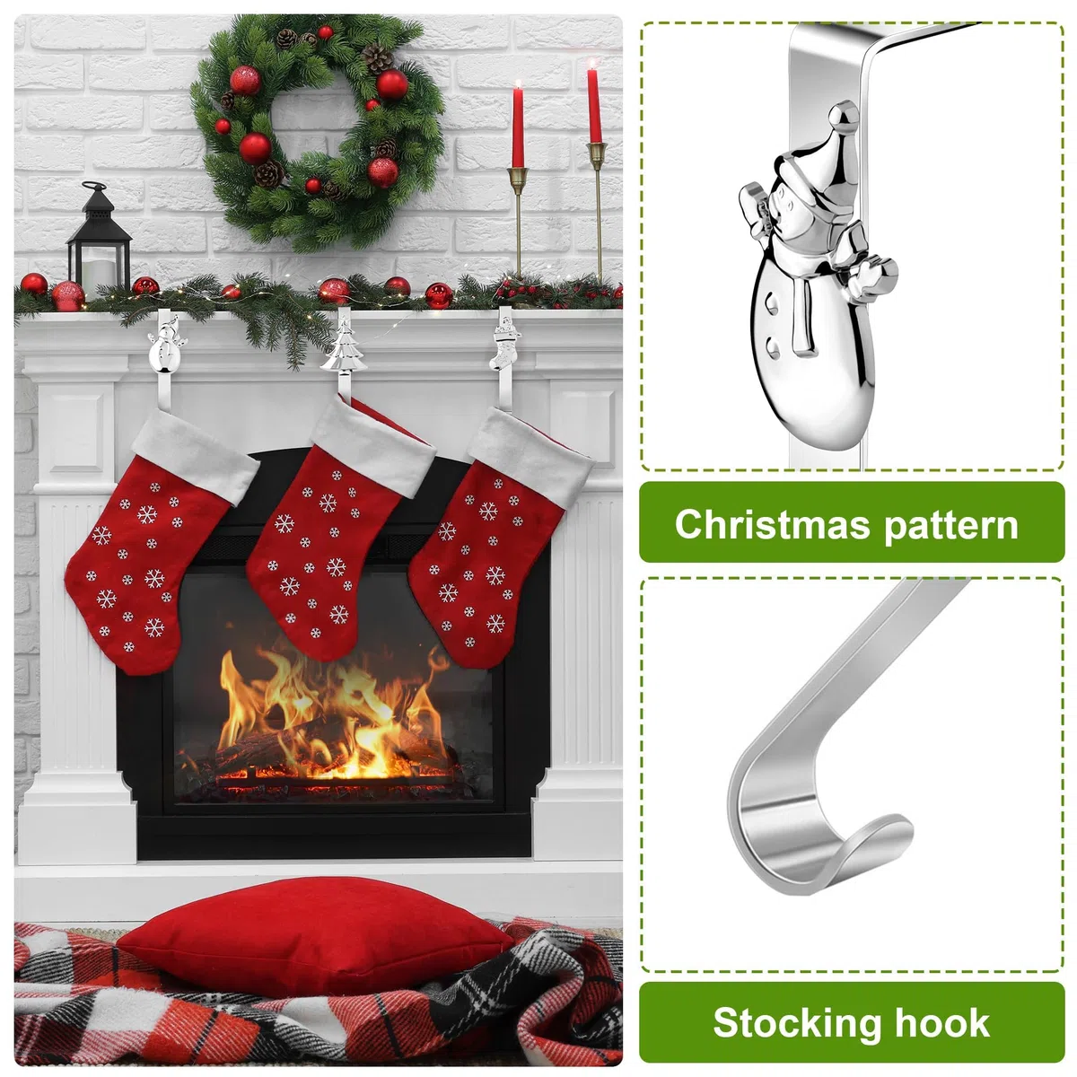 Aodaer 5 Stück Weihnachtsstrumpfhalterhaken Metall Kaminstrumpfhalter 5 verschiedene Muster dekorative Regal-Kamin-Weihnachtsstrumpfclips für Weihnachtsfeierbedarf