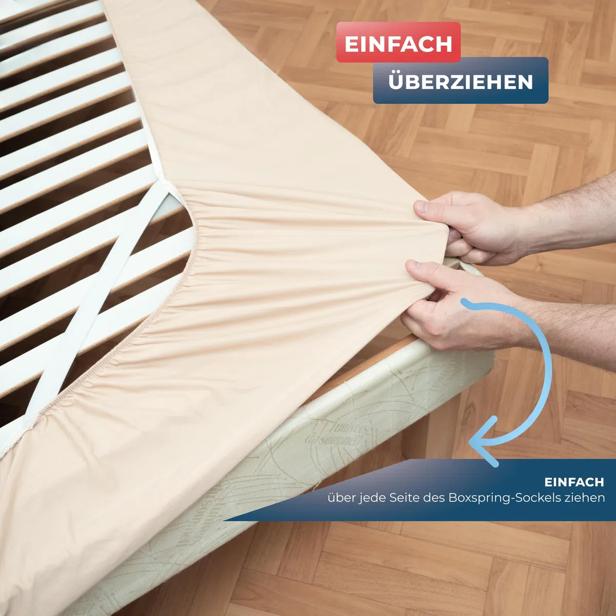 Wrappybag Boxspring Bettumrandung 90 x 200 mit Gummibändern – Neuer Look für Ihren Alten Boxspring-Sockel – Farbe Hellbeige - Betthusse in 6 Größen Verfügbar