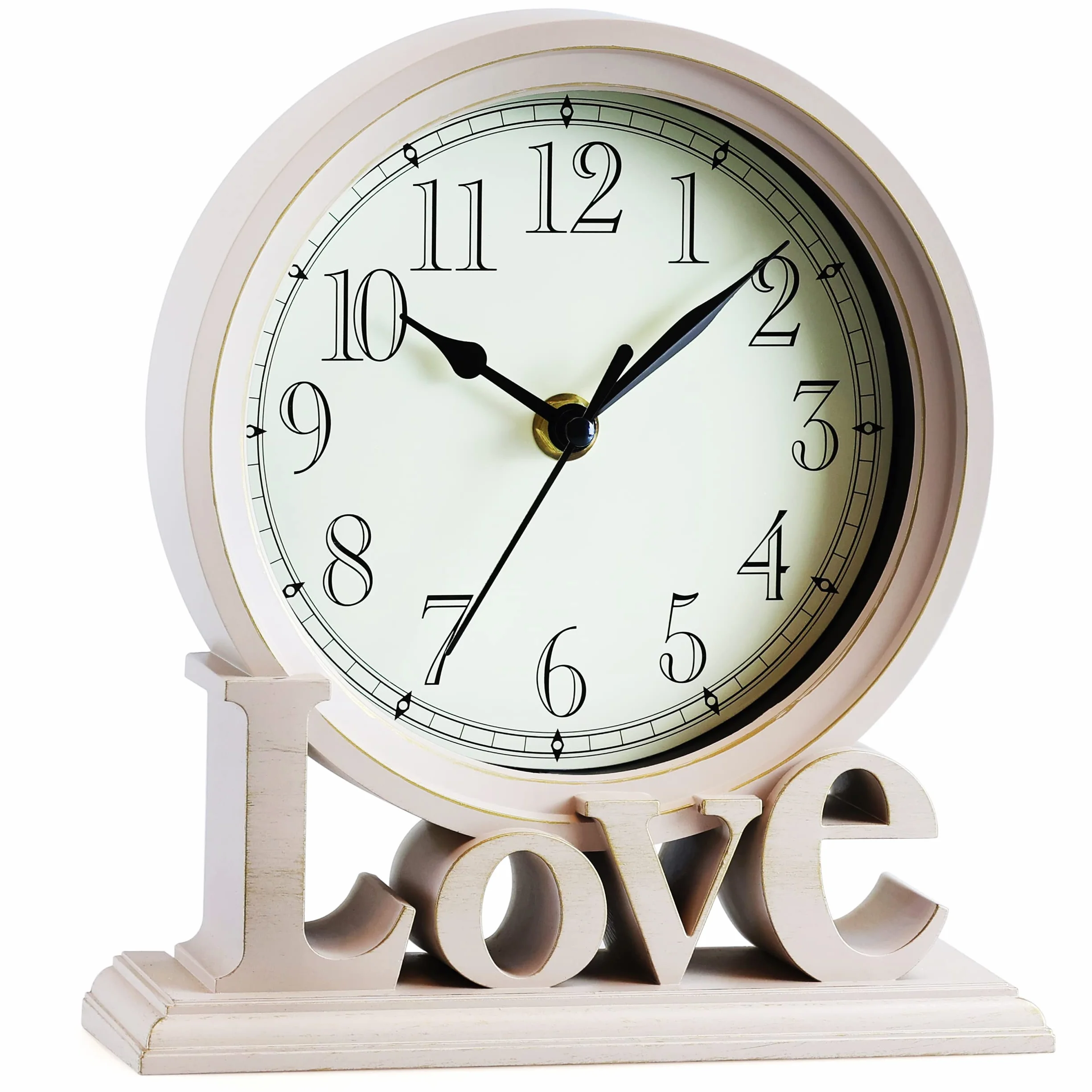 AYRELY® 6,5-Zoll Vintage Kaminuhr –Love-Tischuhr, lautlose Quartz Schreibtischuhr ohne Ticken, Retro Standuhr für Wohnzimmer, Schlafzimmer, Regal oder Kamin Dekoration (Elfenbein)