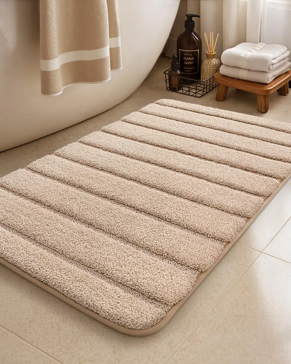 COLOR&GEOMETRY Beige Badteppich rutschfest Waschbar 61x110 cm, Absorbierende Badematten Für Badezimmerboden, Waschküche, Groß Badezimmerteppich Für Außendusche/wanne, Vor Dem Waschbecken