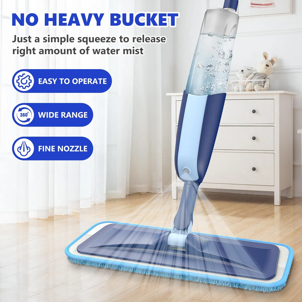 Sprühwischer Bodenwischer mit Sprühfunktion, MANGOTIME Wischer mit Sprühfunktion Spray Mop wischmopp mit wassertank und 4 wischpads für Schnelle Reinigung Hartholz, Marmor, Holz, Laminat, Fliesen