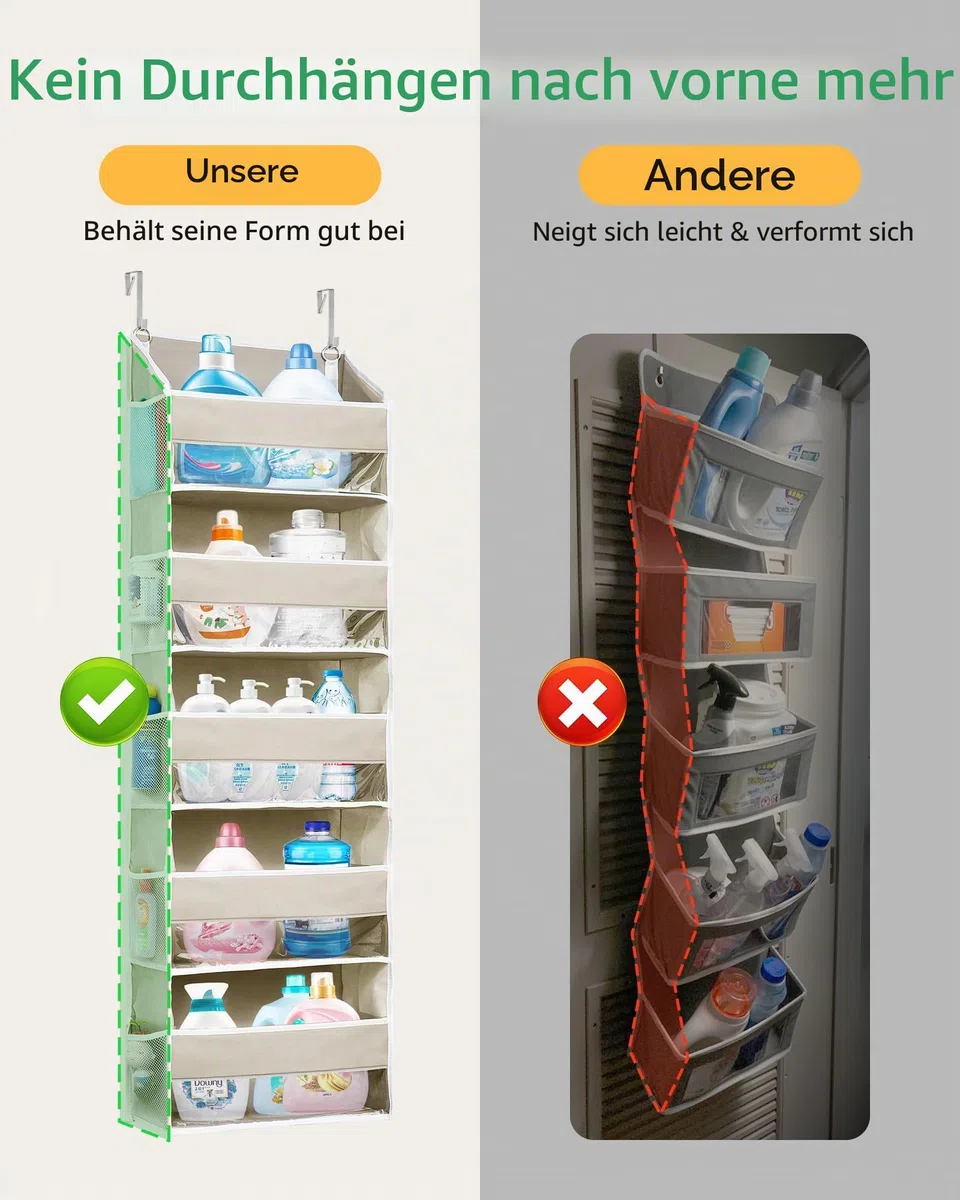 ULG Tür-Organizer, 5 große Taschen, 10 Mesh-Taschen, 20 kg Tragkraft, Hängender Organizer für Schlafzimmer, Bad, Küche, Beige
