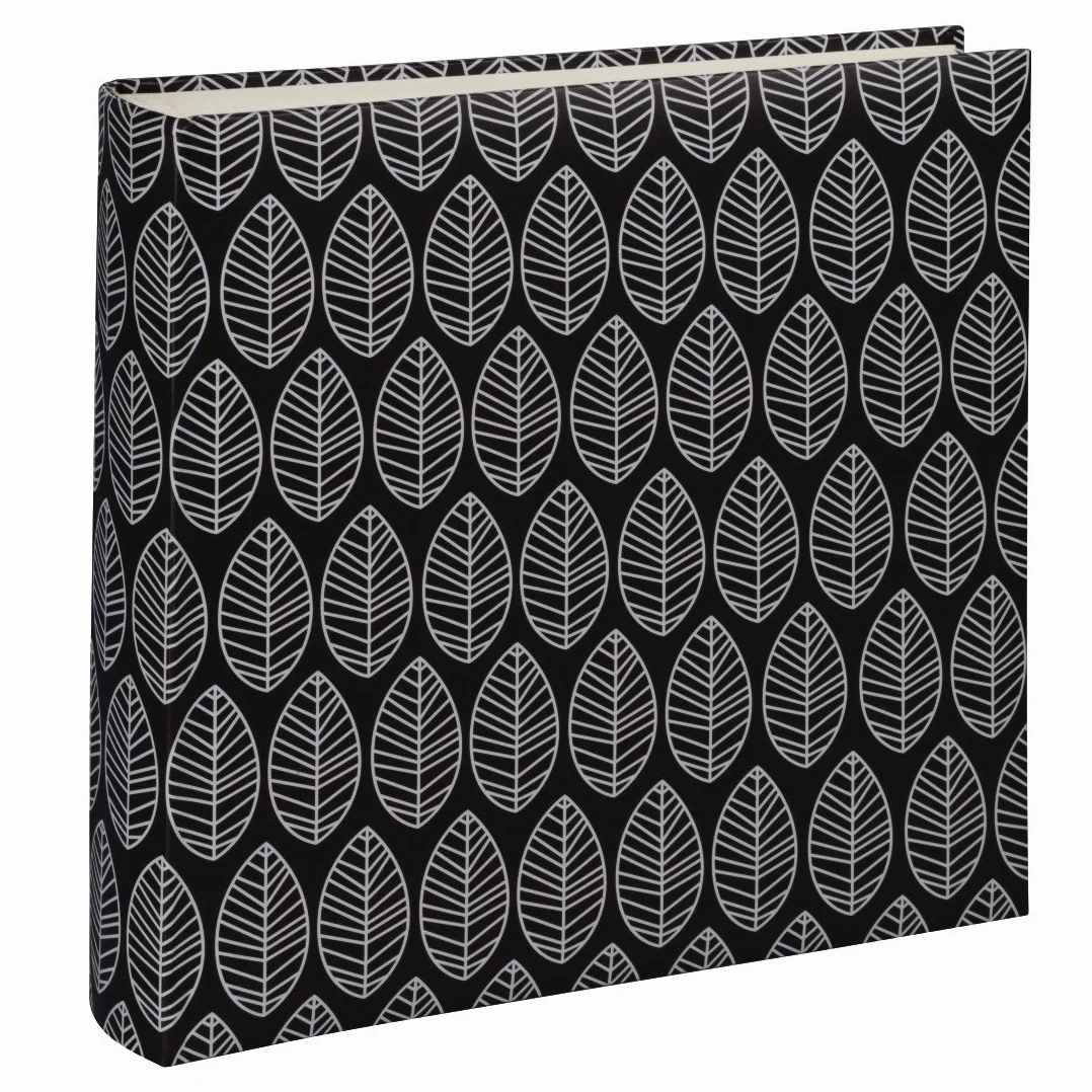 Hama Fotoalbum La Fleur (Jumbo Album mit 100 weißen Seiten, für 400 Fotos im Format 10x15, Blätter-Muster, 30x30) XXL Fotobuch schwarz
