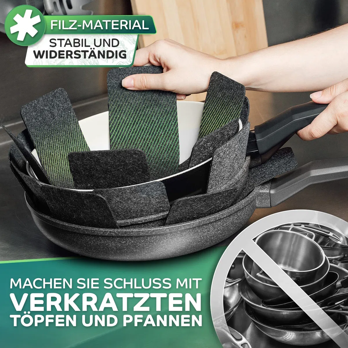 Loco Bird Pfannenschoner Filz 12er Set - 38 cm Pfannenschutz - Topfschoner Anpassbare Größe - Pfannenschutz Stapelschutz in anthrazit/grau - Filztopf, Topfschutz, Topfuntersetzer Filz, Topftrenner