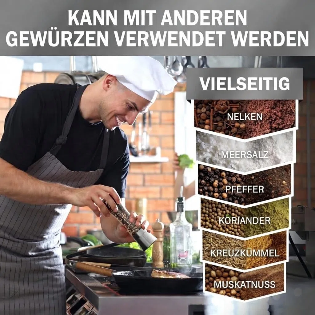salz und pfeffermühle von HOME EC - Salzmühle und Pfeffermühle - Eistellbare Seesalzmühle & Pfeffermühle – Hohe Salz- und Pfefferstreuer – Pfeffer und Salzmühle mit Trichter und Ebook