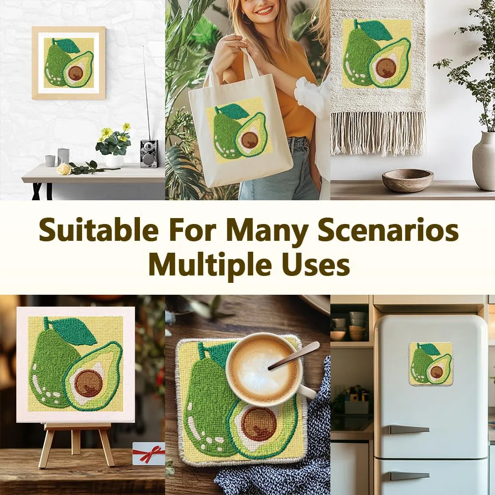 DOODLREAM Avocado DIY Punch Needle Stickset Für Erwachsene Anfänger 24cm Avocado Fruchtpunsch Stickset Für Anfänger Mit Rahmen Stoffmuster Einfädler Garn Quetschnadel