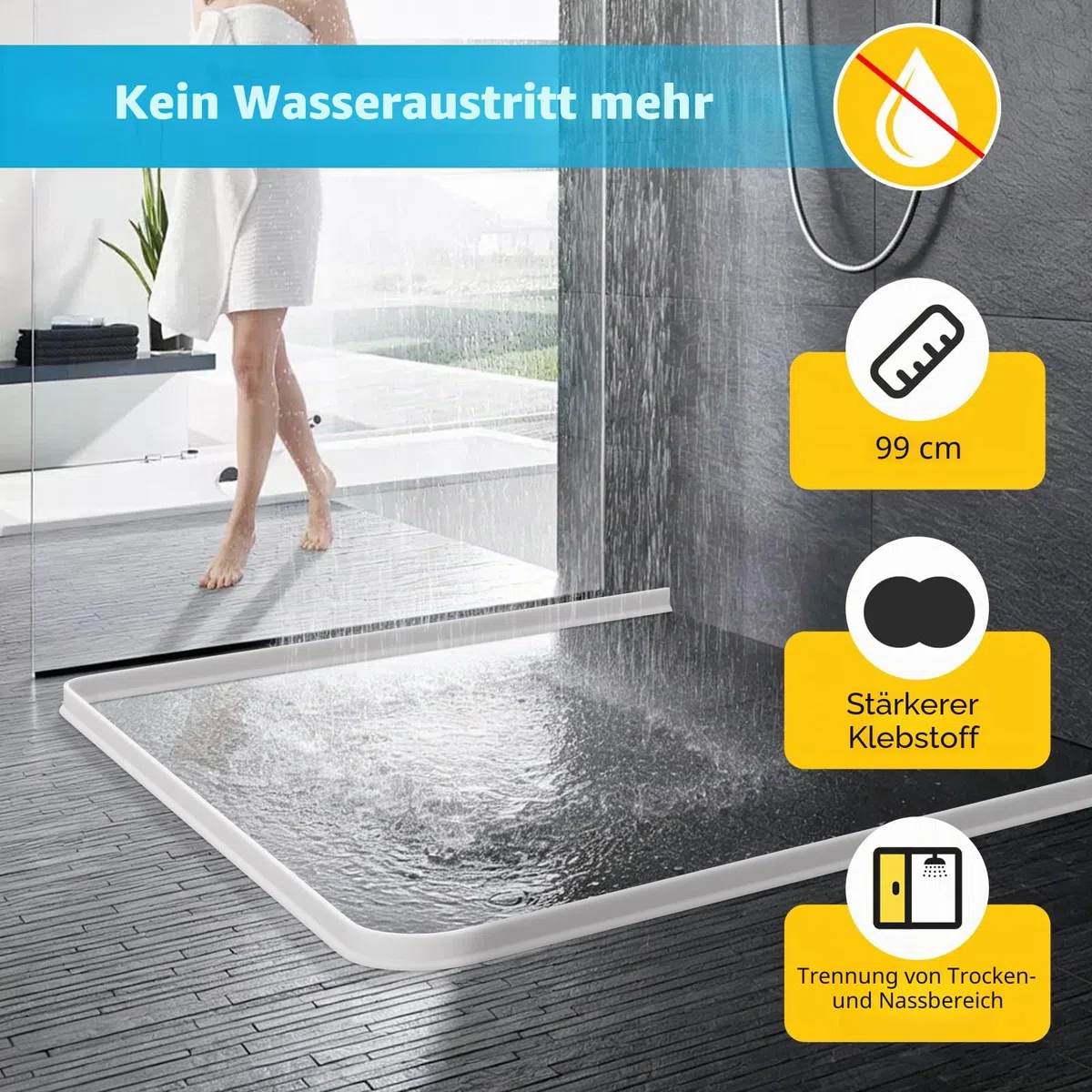 1m Schwallschutzleiste Dusche Selbstklebend, Flexibel Silikon Selbstklebend Wasserstopper Dusche Boden, Schwallschutz Nass-und Trocken-Trennung Duschleiste Boden, für im Bad,Küchenspüle
