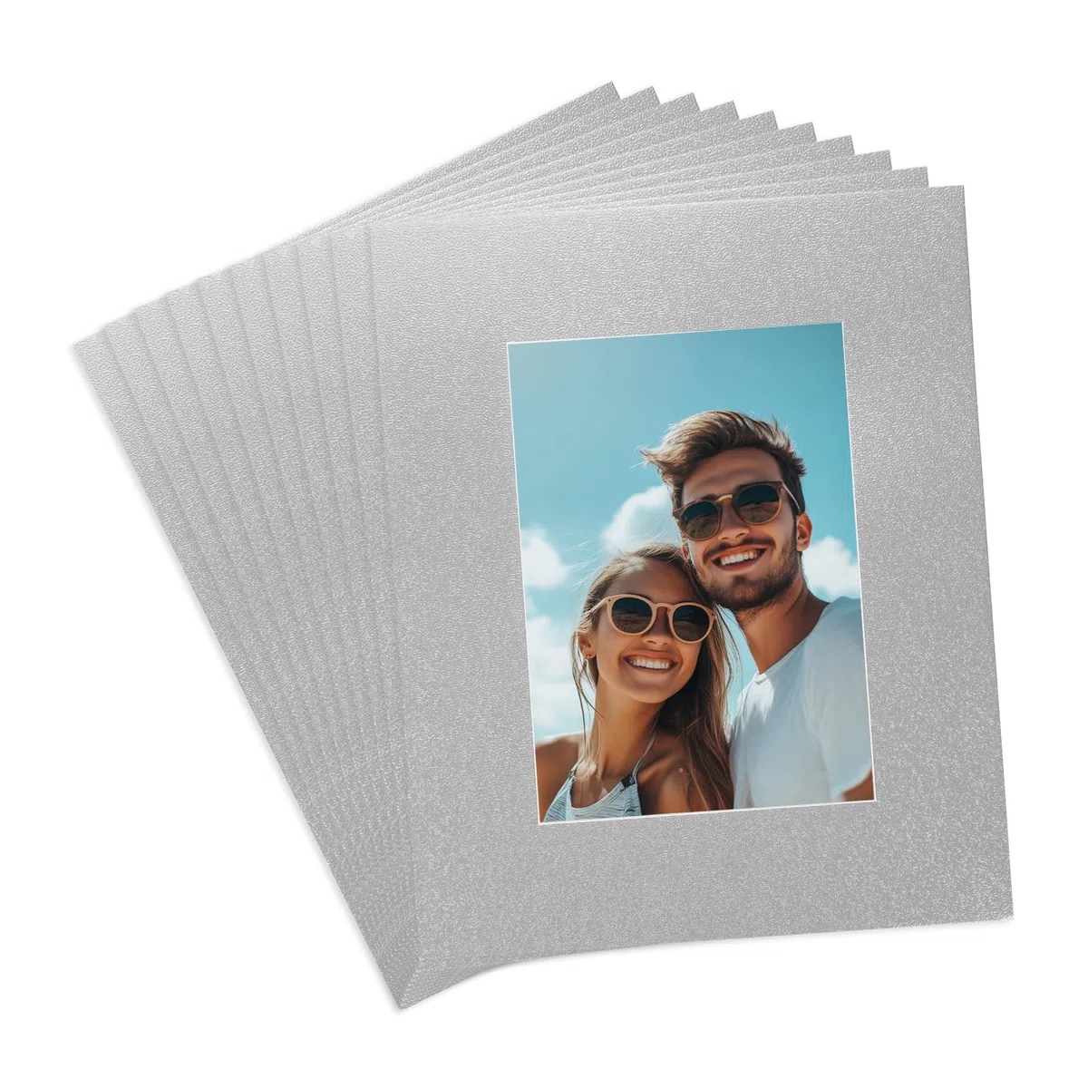 QUARKZMAN 10 Stück Passepartout Karton, 20,3x25,4cm für 12,7x17,78cm Bilder säurefreier weißer Kern abgeschrägter Rahmen Passepartouts mit Unterstützung Für Ausstellungskunst Messung, Silber
