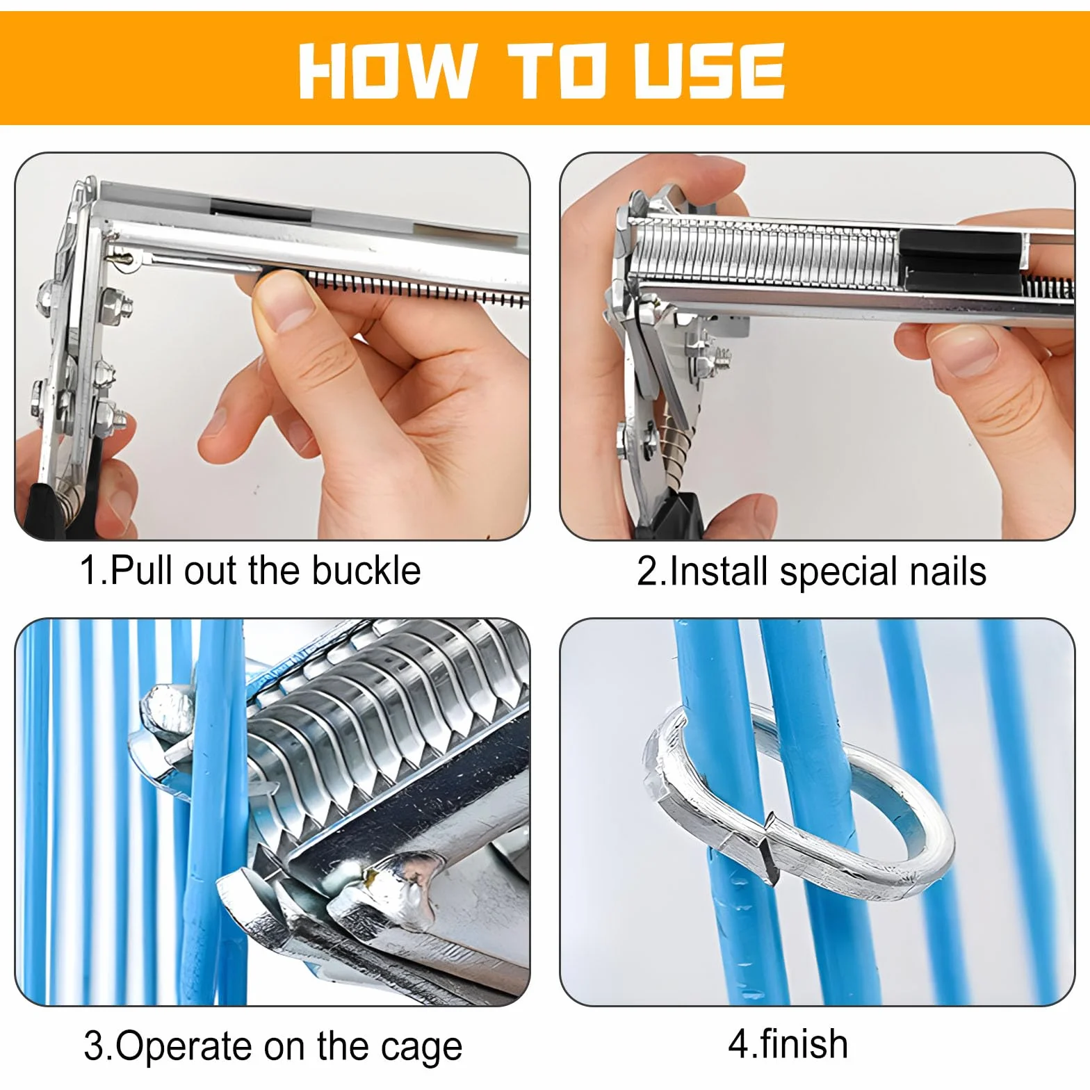 Wurstclipper Zange, Zaunzange mit 600 M-Clips, Hog Ringzange, Hog Ring Pliers, Nagelringzange, Drahtbefestigungszange, Hog Ring Zange