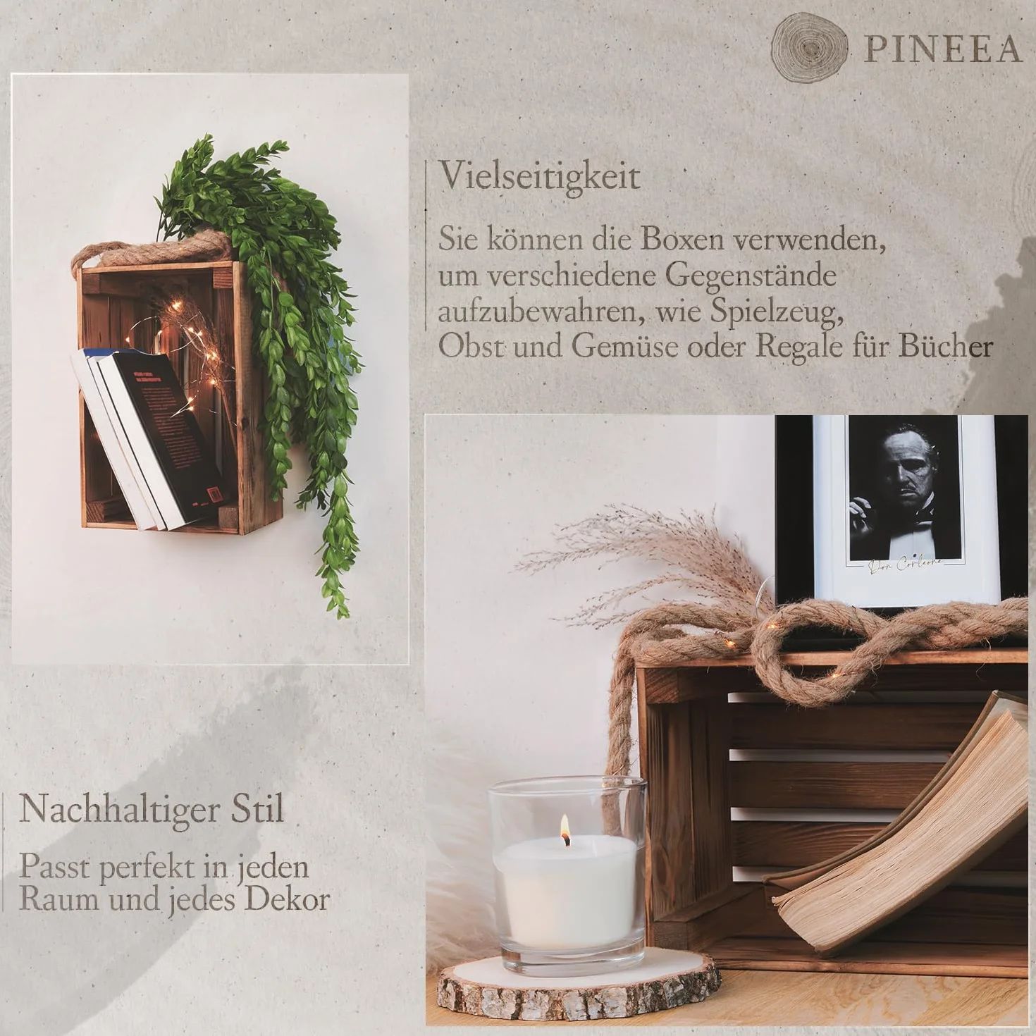 Holzkiste Klein - Weinkisten Holz - Deko Holzkisten - Weinkiste Holzbox – Obstkiste Vintage – Kiste Geflammt 30x20x15