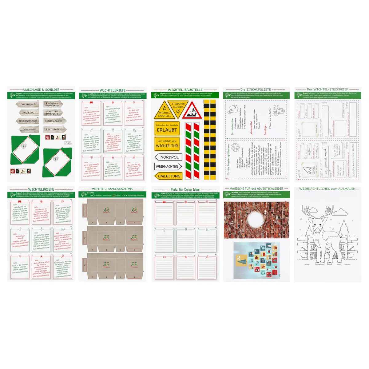 Nordstern Wichteltür Set - Komplettset inkl. Backset, Wichtelbriefe, Baustelle, Adventsakelnder, magischer Tür, Schilder und mehr Zubehör für die Adventszeit, DIY-Dekoration für Weihnachten