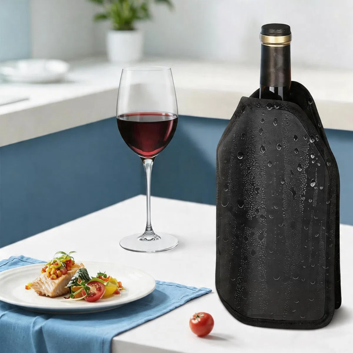 Kühlmanschette Wein, 2 Stück Weinkühler Manschette, Schwarz Flaschenkühler für Unterwegs, Wiederverwendbarer Flaschenkühler für Wein, Champagner, Flaschen