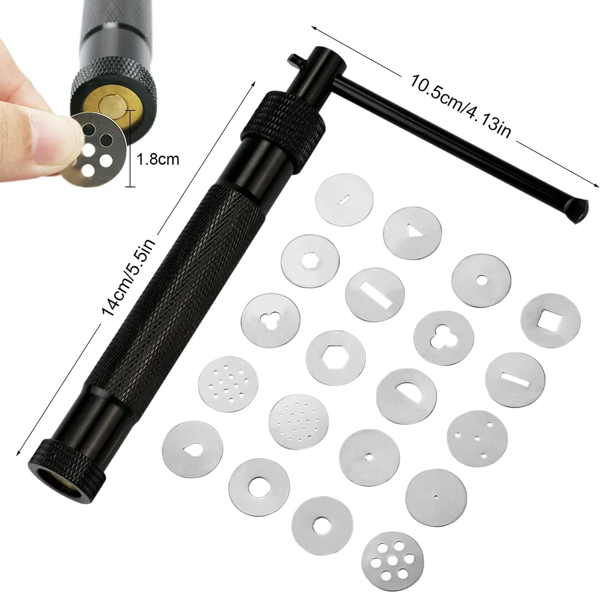 Edelstahl-Ton-Extruder mit 20 Musterscheiben, Handzuckerpastenpresse für Fondant-Kuchendekoration, Polymer-Ton-Handwerk und Keramik-Keramik-Skulptur (schwarz)