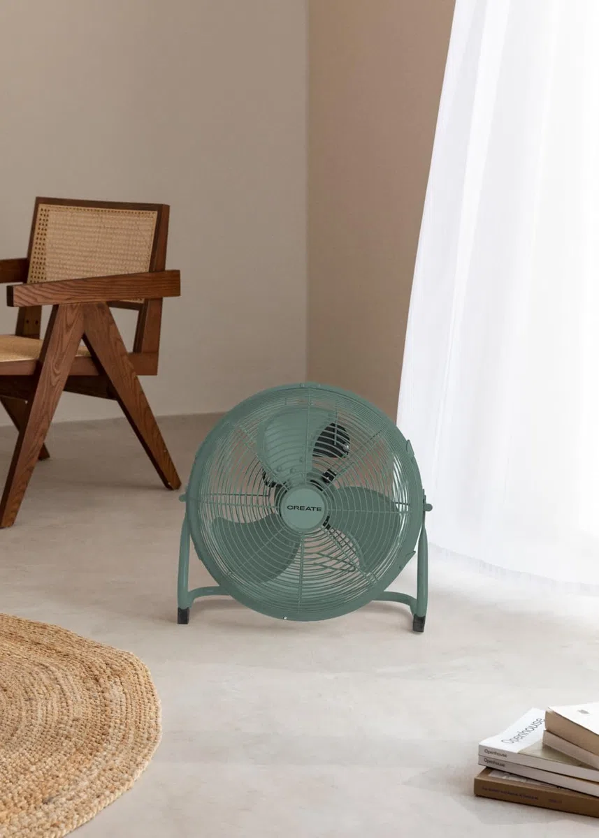 CREATE / AIR FLOOR RETRO/Industrieller Bodenventilator/Grün-Sage Ventilator, 16 Zoll, starker Luftstrom, 3 Geschwindigkeiten, leise, leicht, rutschfeste Standfüße