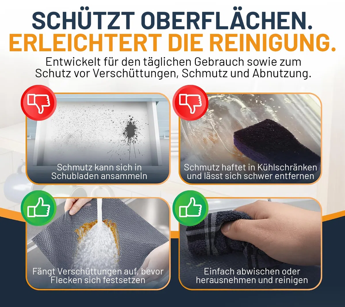 Schubladenmatte von Linda's Essentials (60 x 500 cm) - Antirutschmatte Schubladen Schrankfolie Schrankpapier abwaschbar, Kühlschrank Folie die Schubladen und Regale sauber hält - Zuschneidbar (grau)