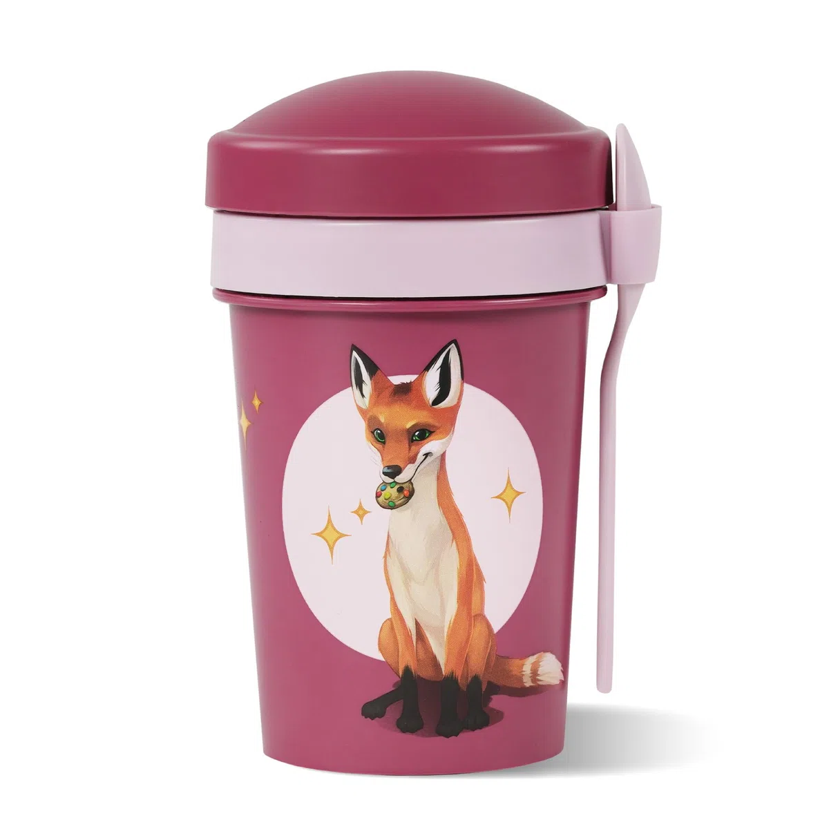 AWAVE Die Schule der Magischen Tiere Müslibecher To Go 540 ml rPET Becher mit Löffel für Joghurt Müsli Früchte, Auslaufsicher, Lunchpot für Schule Kindergarten Büro Picknick Reise, Pink Rabbat