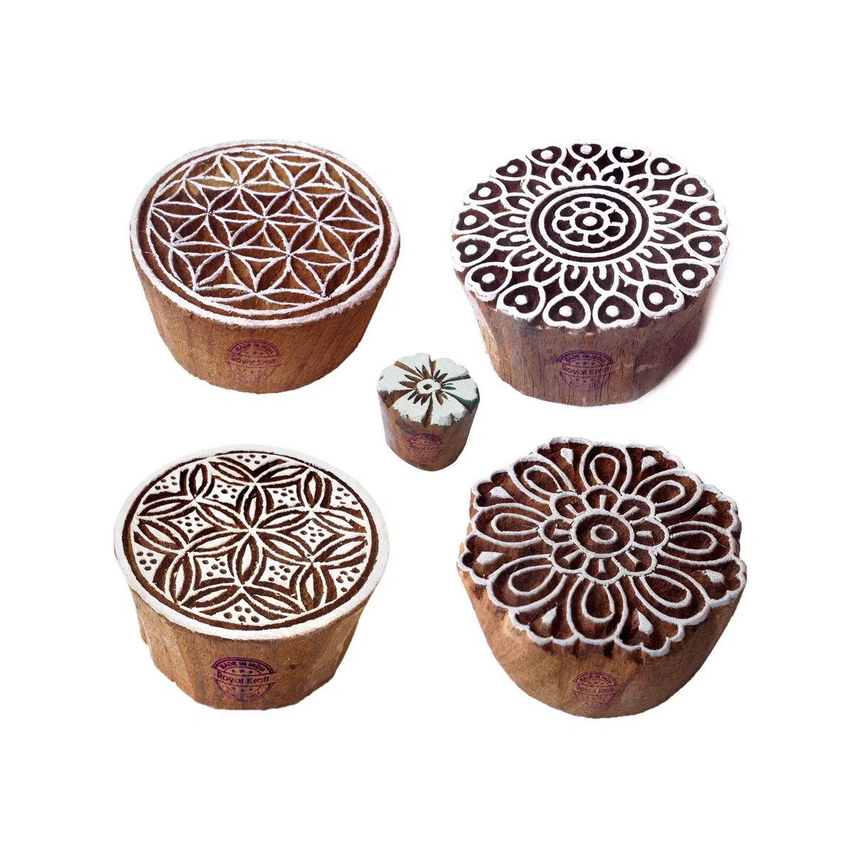 Städtisch Entwürfe Runden und Blume Holz Drucken Stempel (Set von 5)