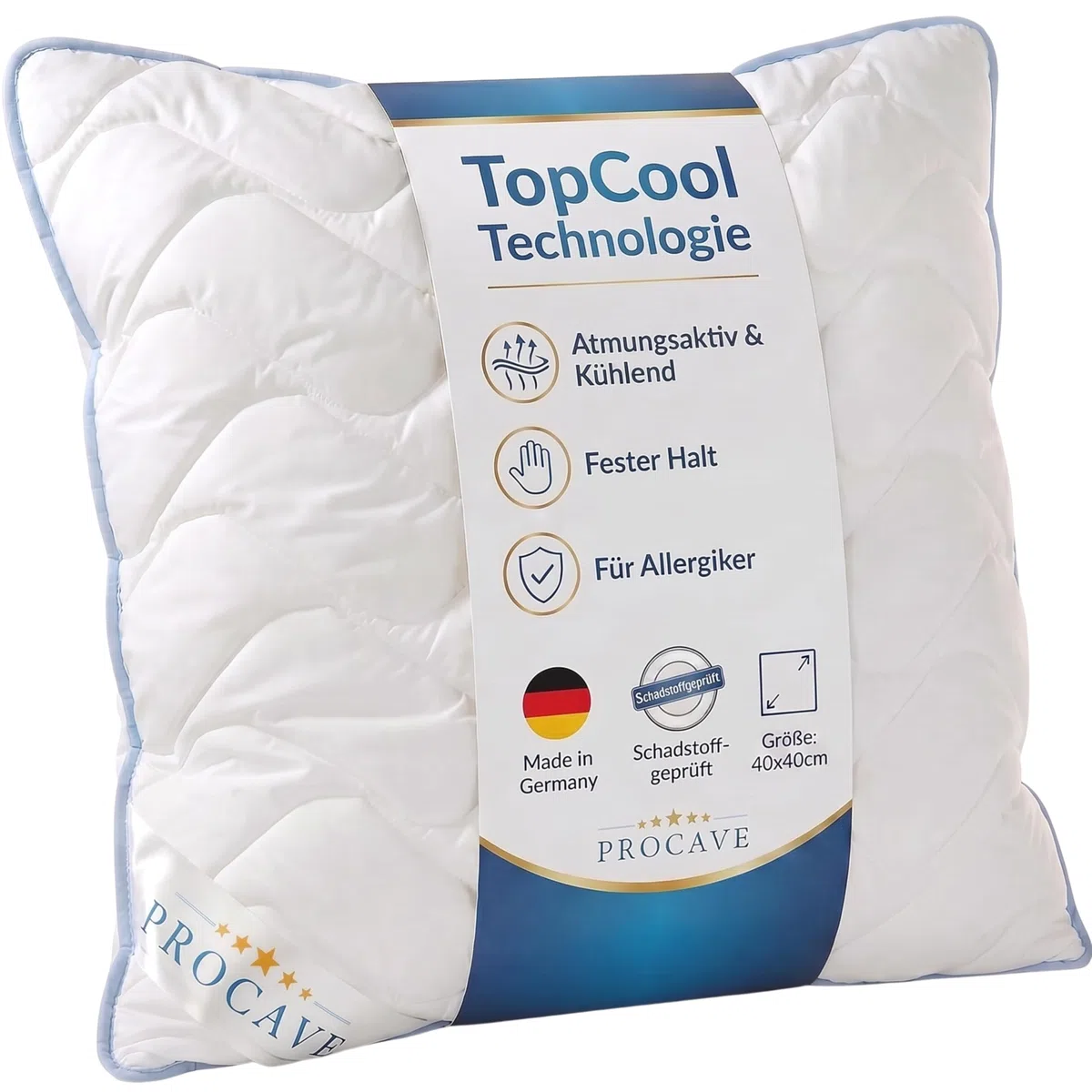 PROCAVE TopCool Kopfkissen Kochfest 40x40 cm, Qualitäts-Stepp-Kissen, atmungsaktives Allergiker Kissen, Winter- und Sommer-Kissen 100% aus Deutschland