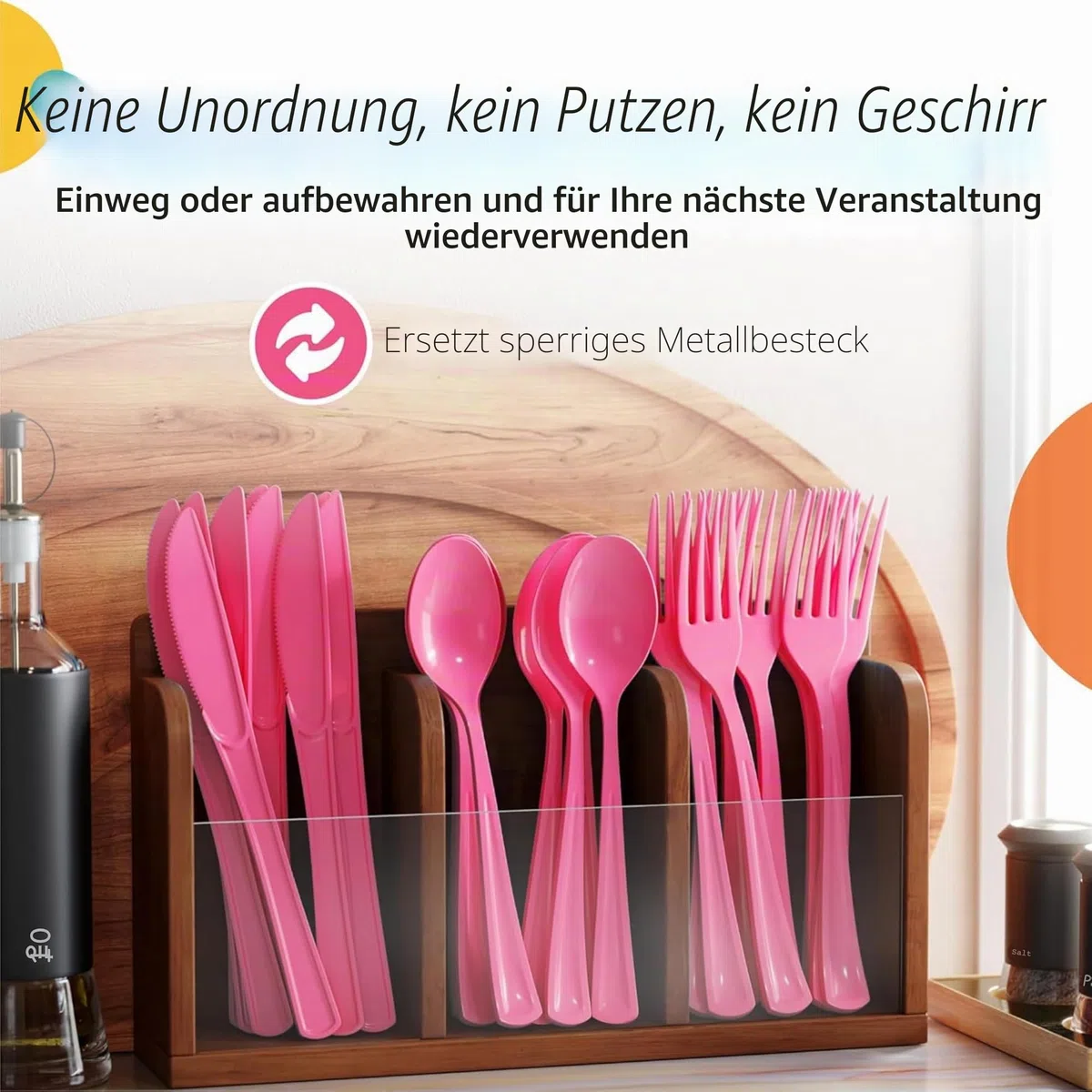 Kunststoffbesteck für 6 Personen - Dunkelrosa - 18-teilig, Hot Pink