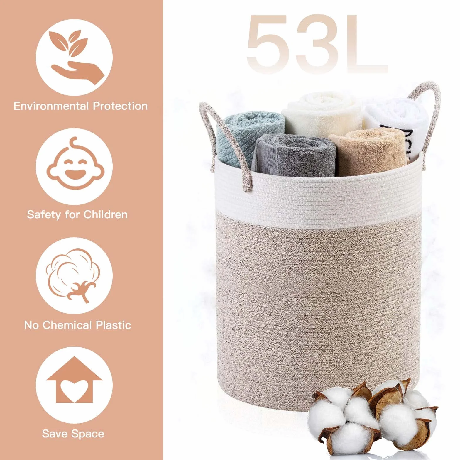Wäschekorb mit Henkel Faltbar Geflochten Groß Wäschesammler Wäschesortierer Wäschebox Wäschetonne Spielzeug Aufbewahrung Aufbewahrungskorb laundry baskets Wäschetruhe mit Griff Handarbeit,46x38cm