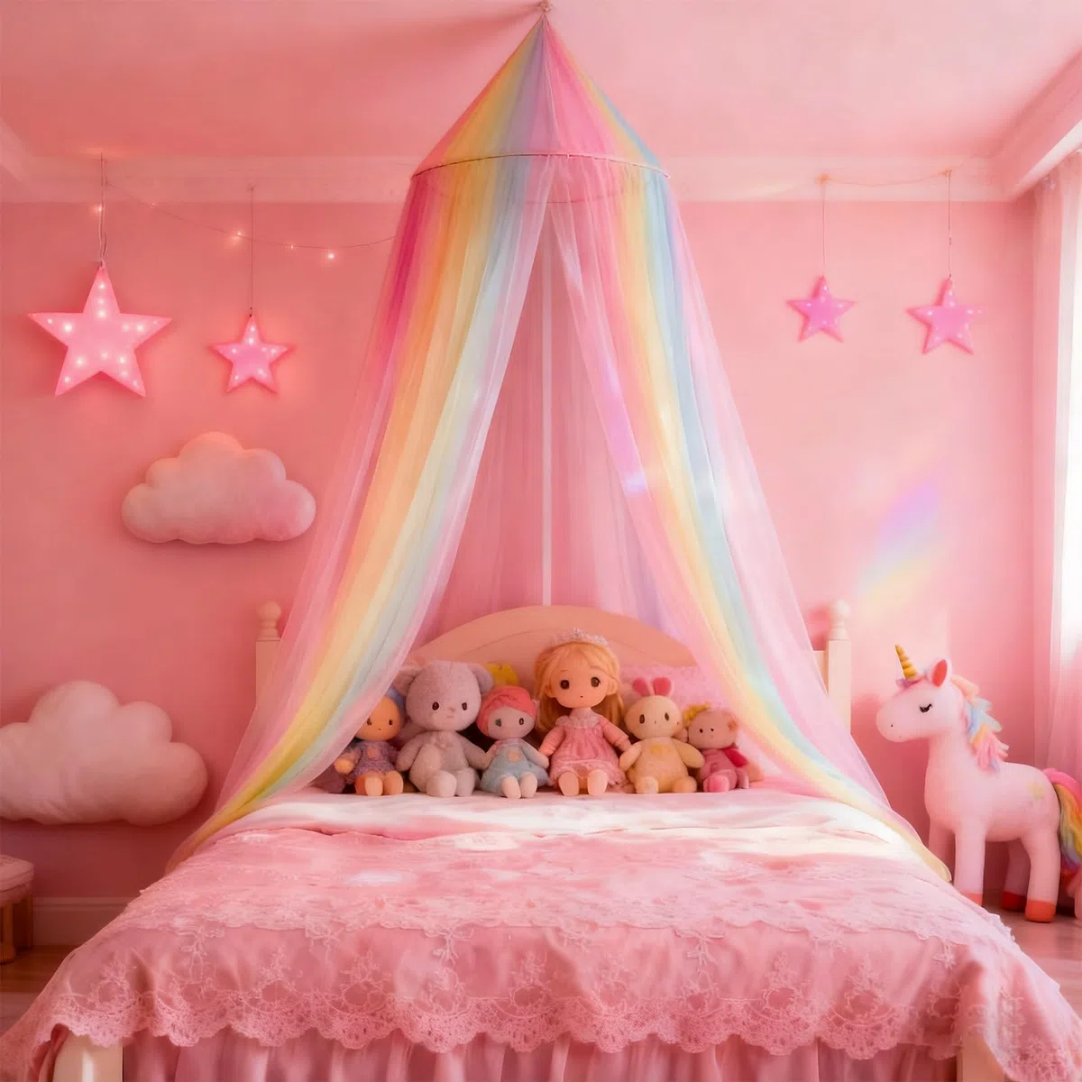 Baldachin Kinderzimmer Betthimmel Mädchen Prinzessin Regenbogen Betthimmel Atmungsaktiv Waschbar Stoff Für Mädchen Zimmerdekoration Für Reise Und Zu Hause Indoor Outdoor