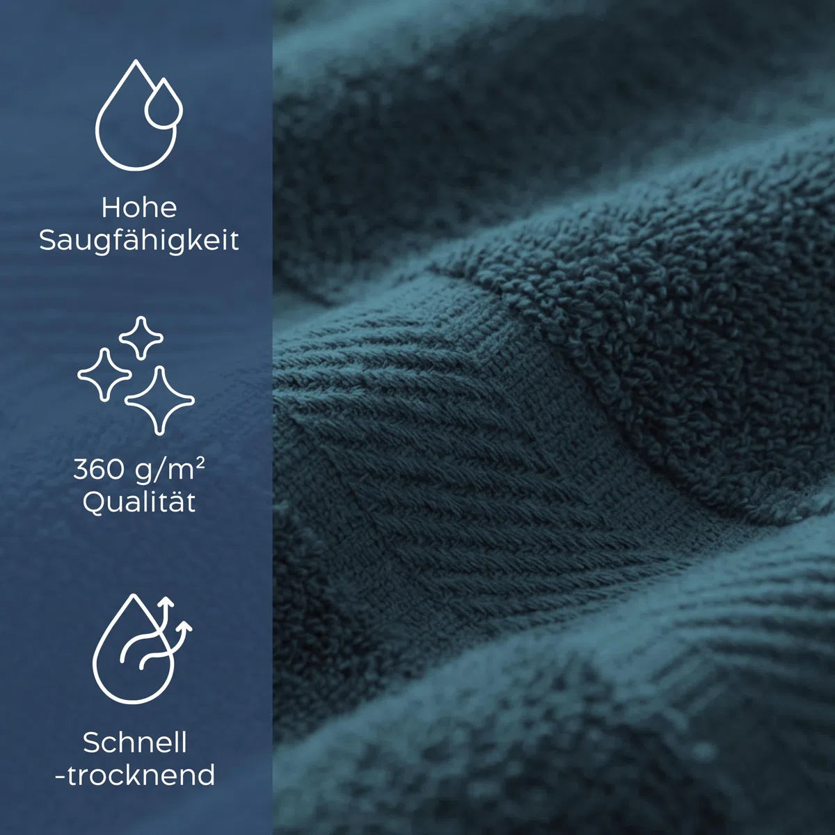 Twinzen Saunahandtuch 100x200 cm - XXL Saunatuch & Badetuch aus 100% Baumwolle, saugstark & weich, mit Aufhänger, Oeko-TEX Zertifiziert - Blau