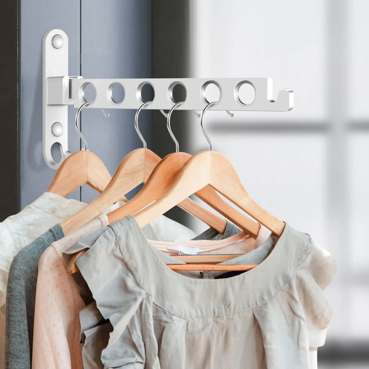 Kleiderhaken Klappbar, Wand Kleiderständer Kleiderlüfter Wandhaken Klappbar, Klapphaken für Balkon Waschküche Badezimmer (Silber)