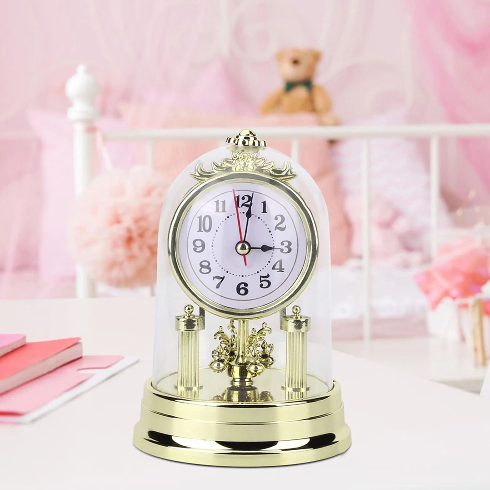 Cocoarm European Retro Style Wohnzimmeruhr Silent Antique Tischuhr Standuhr Decoration Home Ornament, 11 x 17 cm (Golden)
