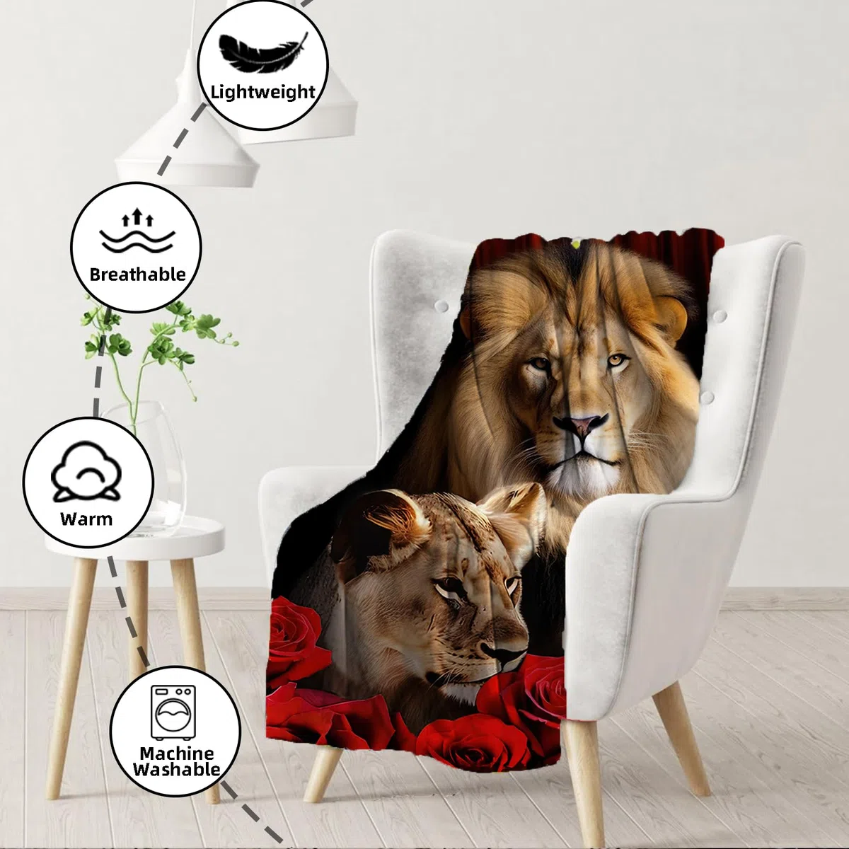 Löwe Decke 150x200,Löwe Kuscheldecke Wilde Tier Muster Wohndecke Wohndecke für Kinder Geschenk Couch Sofa Deko (C, 150x200cm)