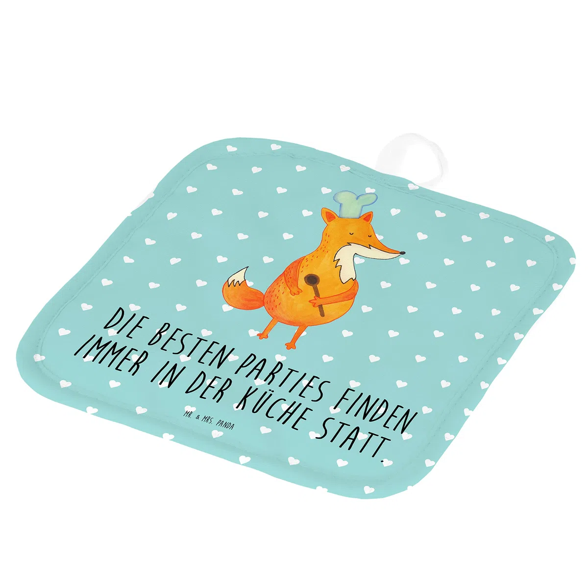 Mr. & Mrs. Panda Topfuntersetzer Fuchs Koch - Geschenk, Köche, Küche Spruch, Topflappen mit Spruch, Kochen, Topflappenset, Ofenhandschuh, Spruch