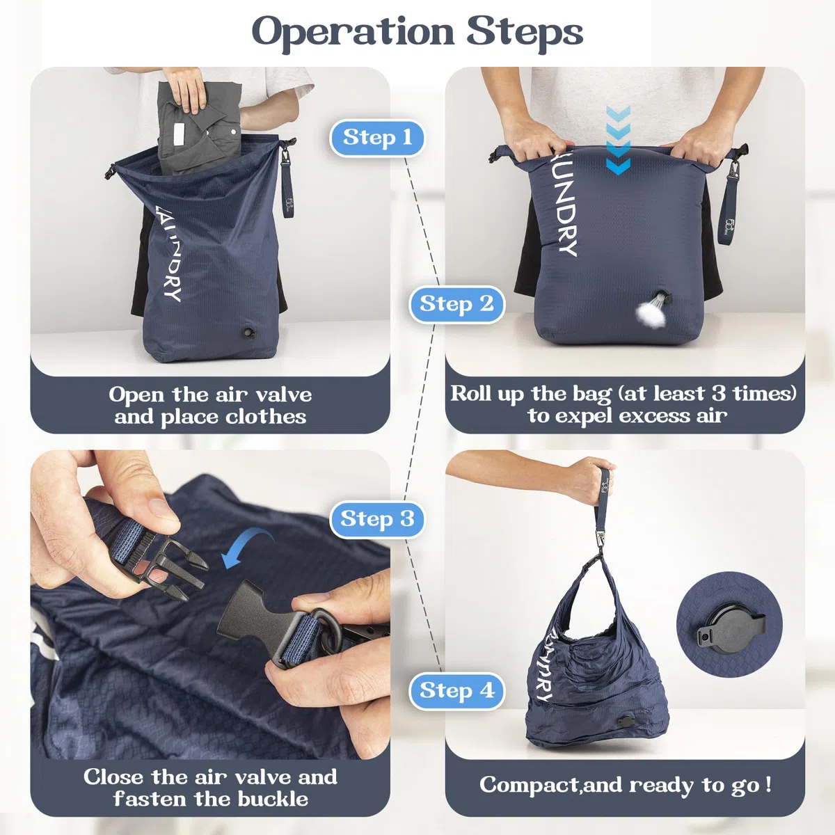 Wäschesack Reise, Wasserdichte Aufbewahrungsbeutel mit Klickverschluss, Leicht Nassbeutel Trockenbeutel, Schmutzwäschebeutel, Compression Reise-Organizer für Schwimmen Wandern Camping