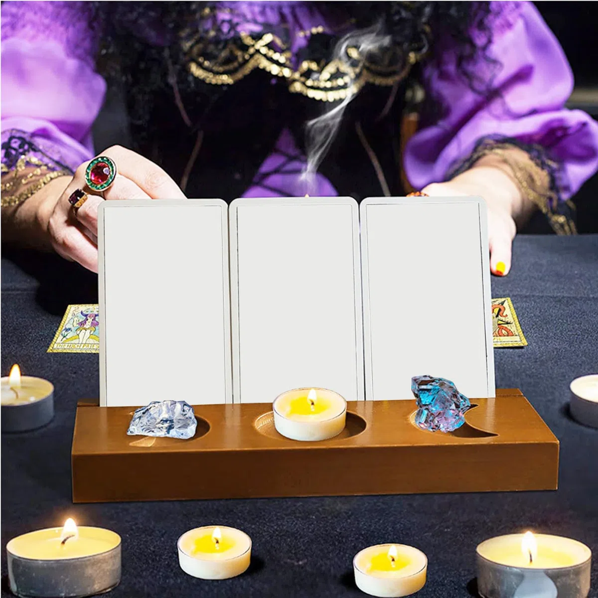 Altar -Tisch mit Tarotkartenhalter, 8x3 Zoll kompaktes Holz Altar -Tisch für spirituelle Meditation, Hexenversorgungen Hexenheimungsdekoration