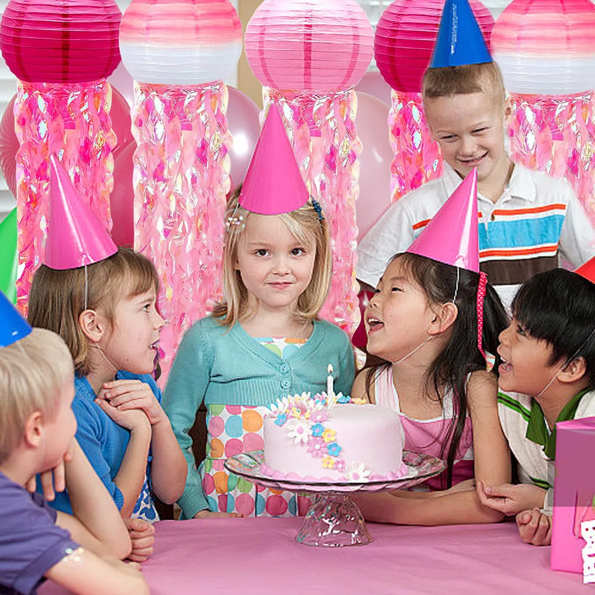 Papierlaterne Laterne Deko,6 Stück Quallen Papierlaternen Ozean Lampions Lampenschirm Meerjungfrau Geburtstag Deko,Ozean Thema Party Lieferungen für Kinder Thema Party (Brillante)