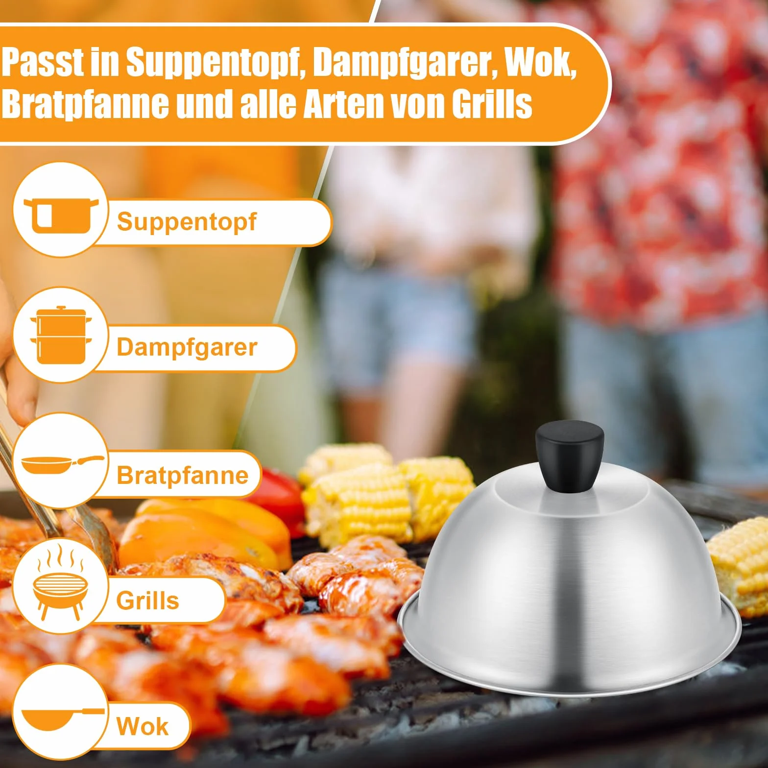 TEAMFAR Burgerglocke, 4 Stück Edelstahl Burger Glocke, Grillglocke Burgercover mit Hitzebeständig Silikongriff, Klein Burgerhauben Schmelzglocke für Grill Teppanyaki & Küche Kochen, Innen & Außen