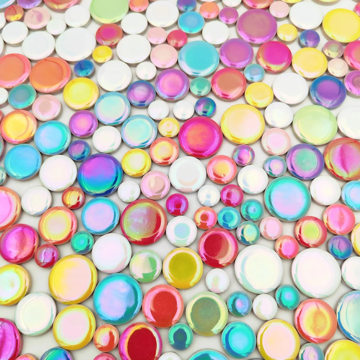 Schillernde runde Keramik-Mosaikfliesen, 500 g, kreisförmige Mosaikfliesen in 4 verschiedenen Größen, für Blumentöpfe, Vasen, Tassen, Gartendekoration, Heimwerkerbedarf
