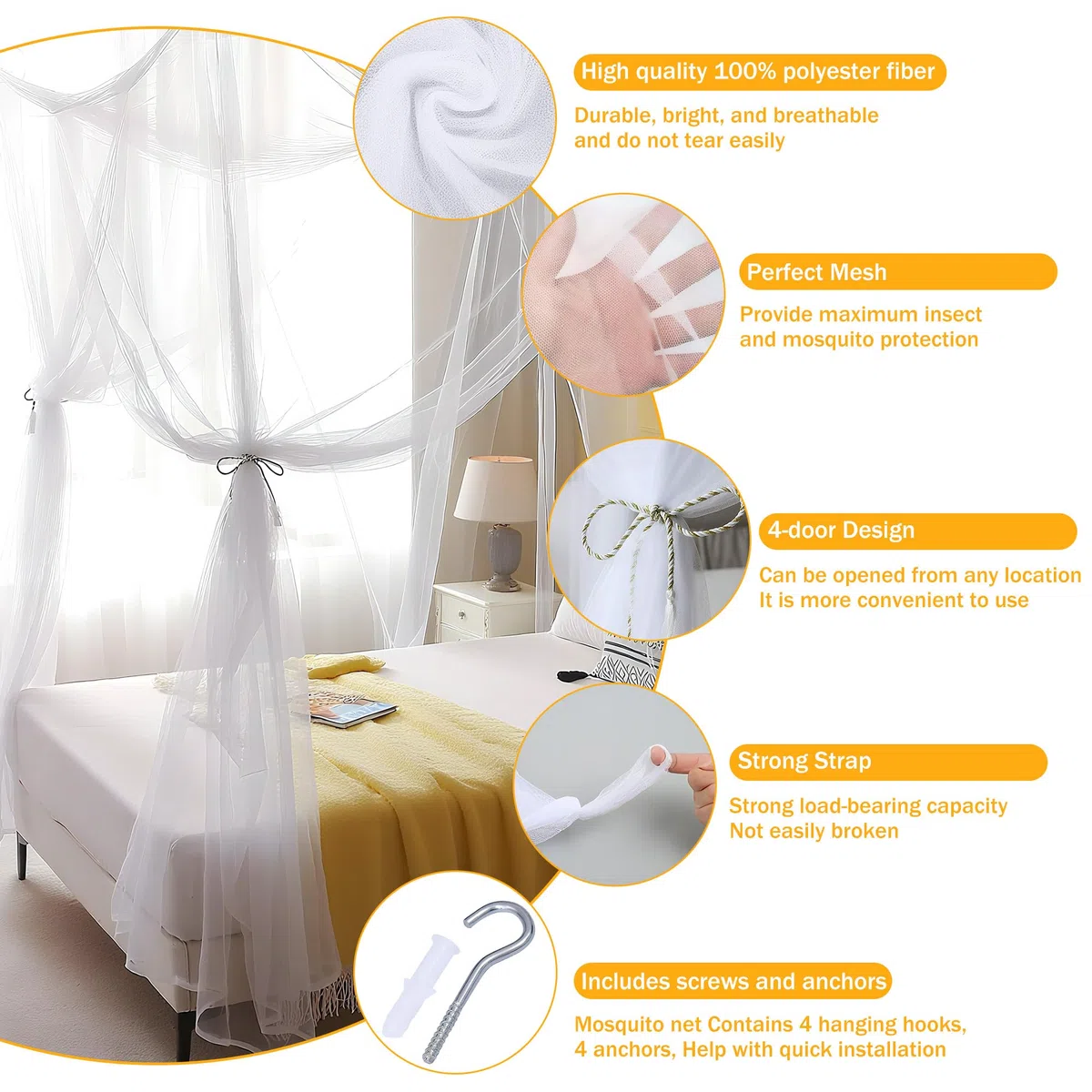 Moskitonetz Doppelbett und Einzelbett, Moskitonetze für Doppelbett und Einzel Bett Mückenschutz Moskitonetz Reise Hause Angemessen für den Innen-und Außenbereich (180 * 200 * 250cm)